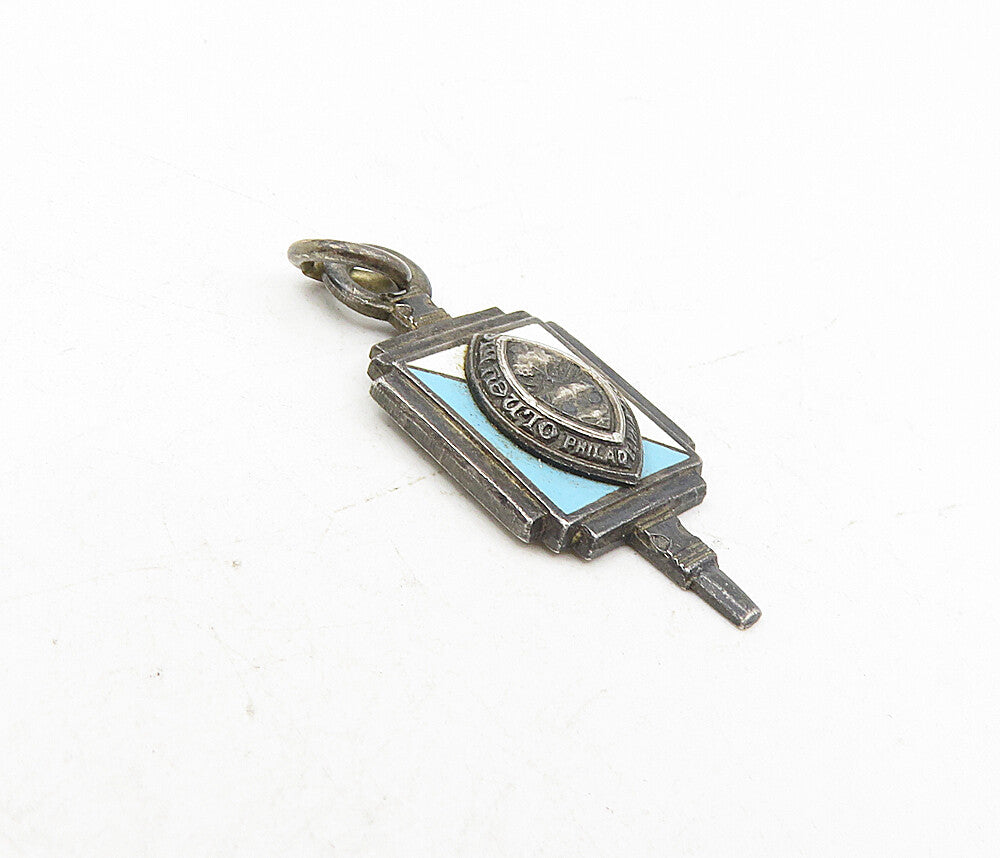 925 Sterling Silver  Vintage Antique Enamel Coated Oxidized Pendant  PT6717