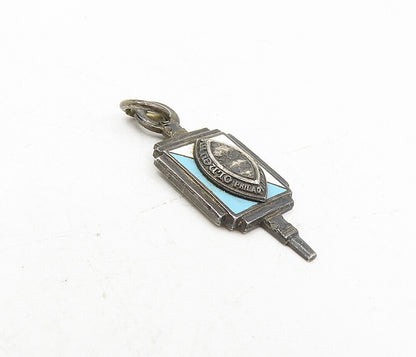 925 Sterling Silver  Vintage Antique Enamel Coated Oxidized Pendant  PT6717