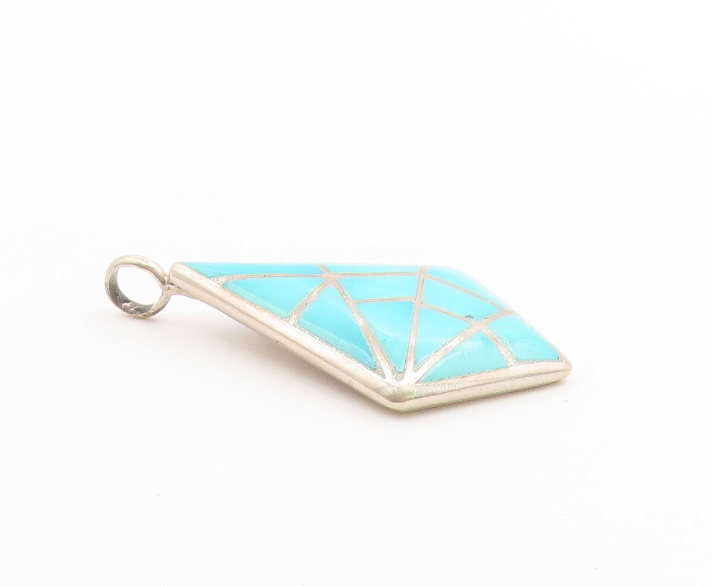 925 Sterling Silver Vintage Pendant MARCIE LORRIE NAVAJO ZUNI Turquoise  PT26612