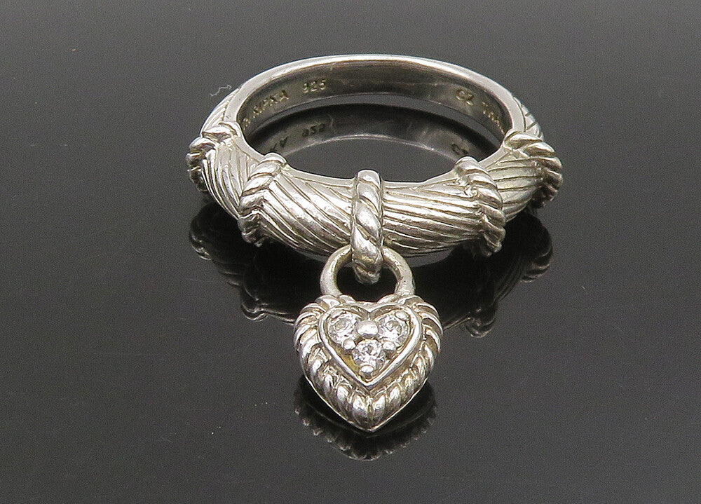 JUDITH RIPKA 925 Silver  Vintage Topaz Love Heart Charm Band Ring Sz 8 RG23529