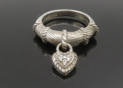 JUDITH RIPKA 925 Silver  Vintage Topaz Love Heart Charm Band Ring Sz 8 RG23529