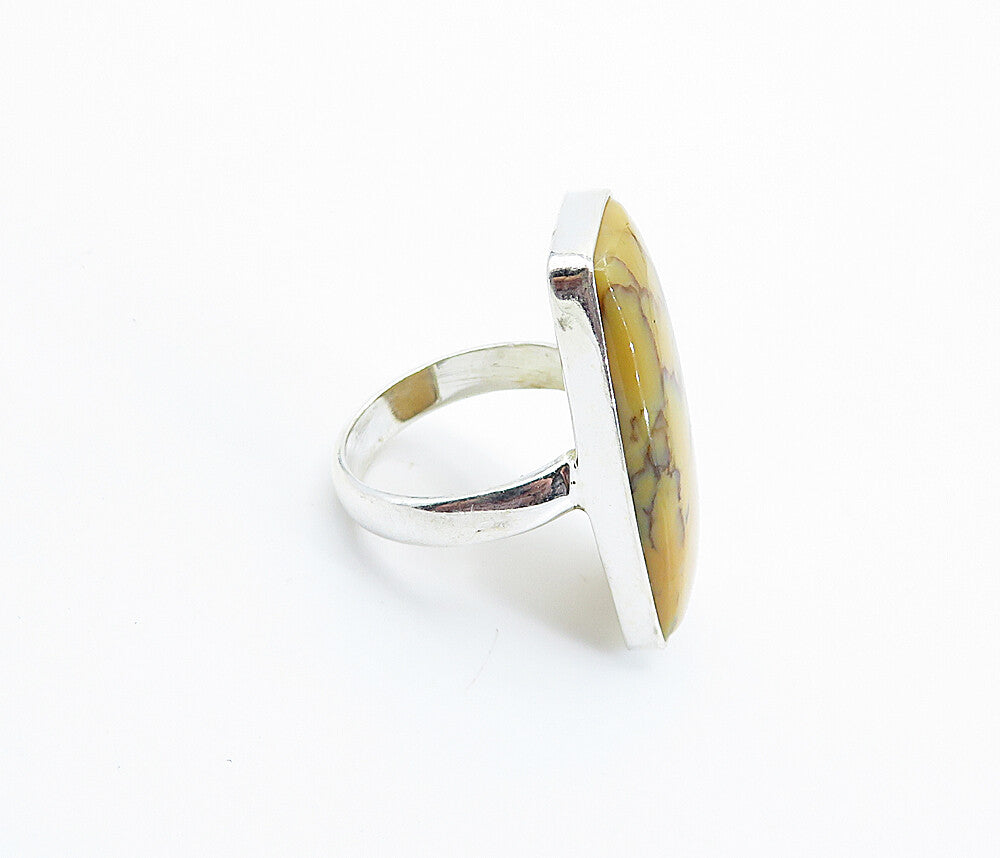 925 Sterling Silver  Orange Jasper Shiny Square Cocktail Ring Sz 8.5  RG8201