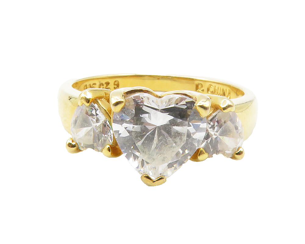 ROSS SIMON 925 Silver  Cubic Zirconia Gold Plated Cocktail Ring Sz 9  RG12261