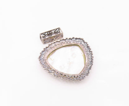 925 Sterling Silver  Vintage Mother Of Pearl Floral Border Pendant  PT7831