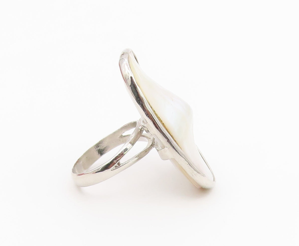 925 Sterling Silver Vintage Ring Modernist Mother Of Pearl Band  Sz 7  RG36507