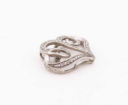 925 Sterling Silver  Vintage Genuine Diamonds Double Heart Pendant  PT19811