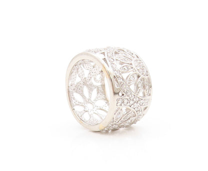 925 Sterling Silver Vintage Ring Modernist CZ Inlay Floral Design  Sz 6  RG31882