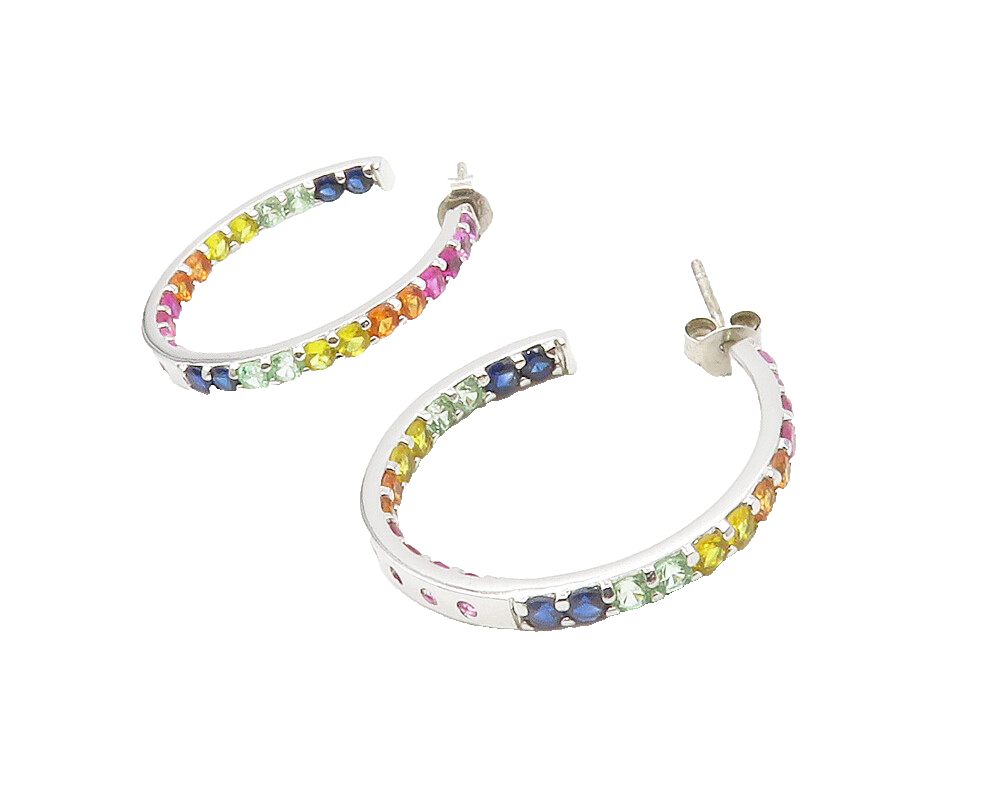 925 Sterling Silver Multi Color Topaz Shiny Round JHoop Earrings EG6981