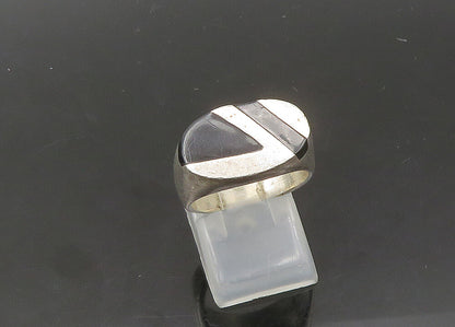 MEXICO 925 Silver  Vintage Inlaid Black Onyx Dome Band Ring Sz 7  RG21740