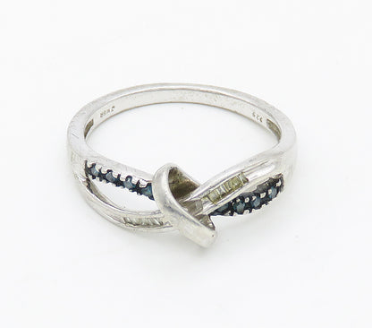 925 Silver  Vintage Genuine Blue & White Diamonds Knot Band Ring Sz 7  RG15984