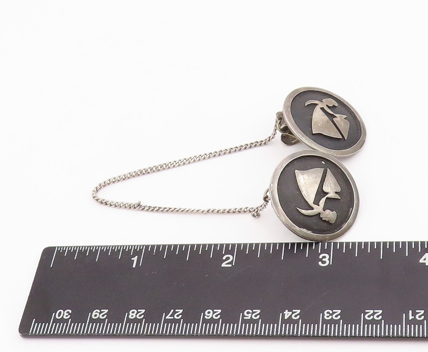 925 Sterling Silver Vintage Tie Clip TAXCO Chained Dark Tone Carved Girl  TR3861