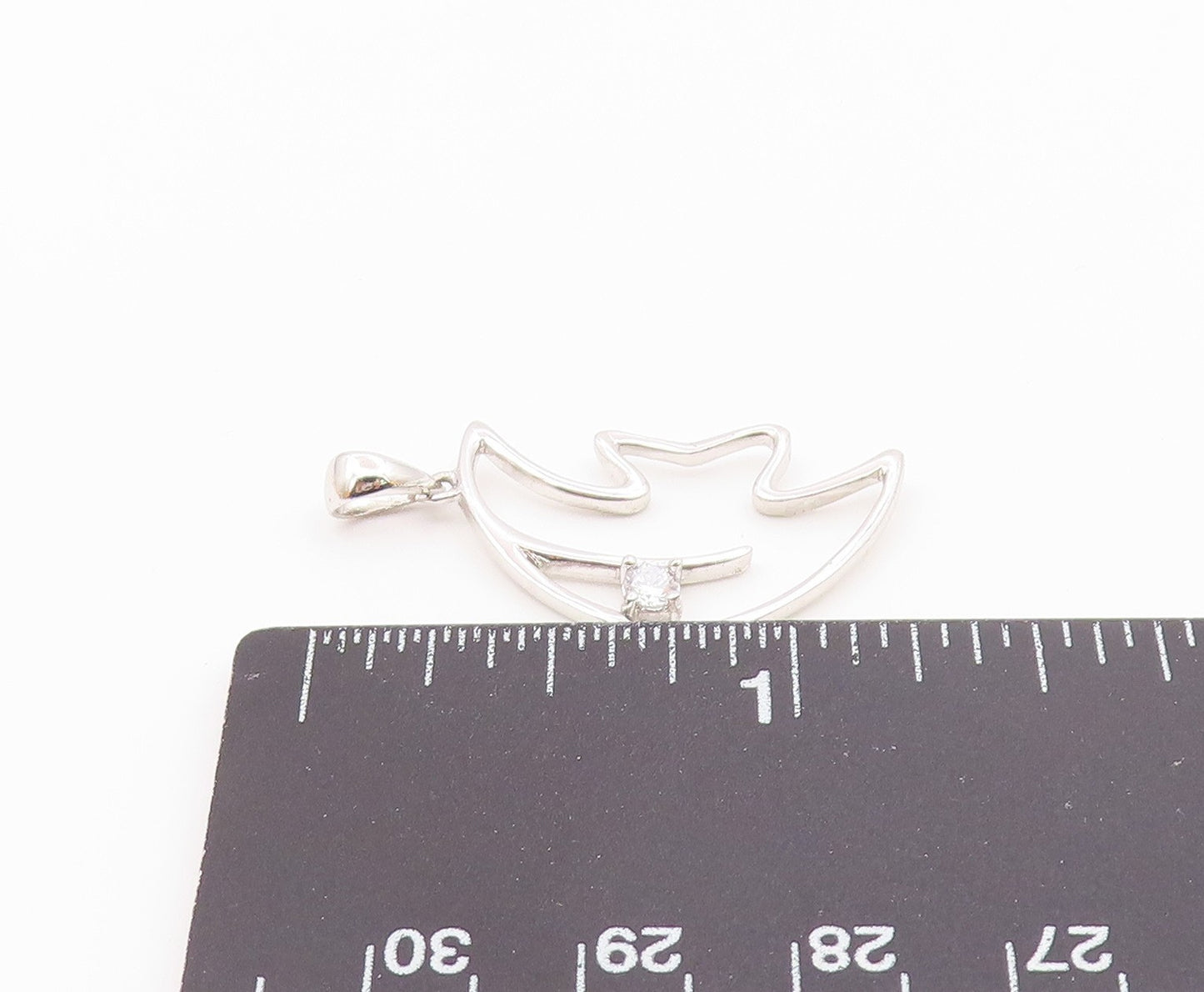 925 Sterling Silver  Vintage Cubic Zirconia Fish Outline Pendant  PT19052