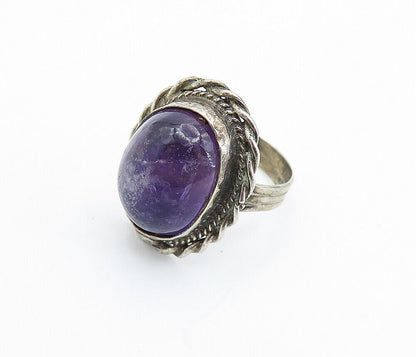 MEXICO 925 Silver  Vintage Cabochon Cut Amethyst Cocktail Ring Sz 6.5  RG6647