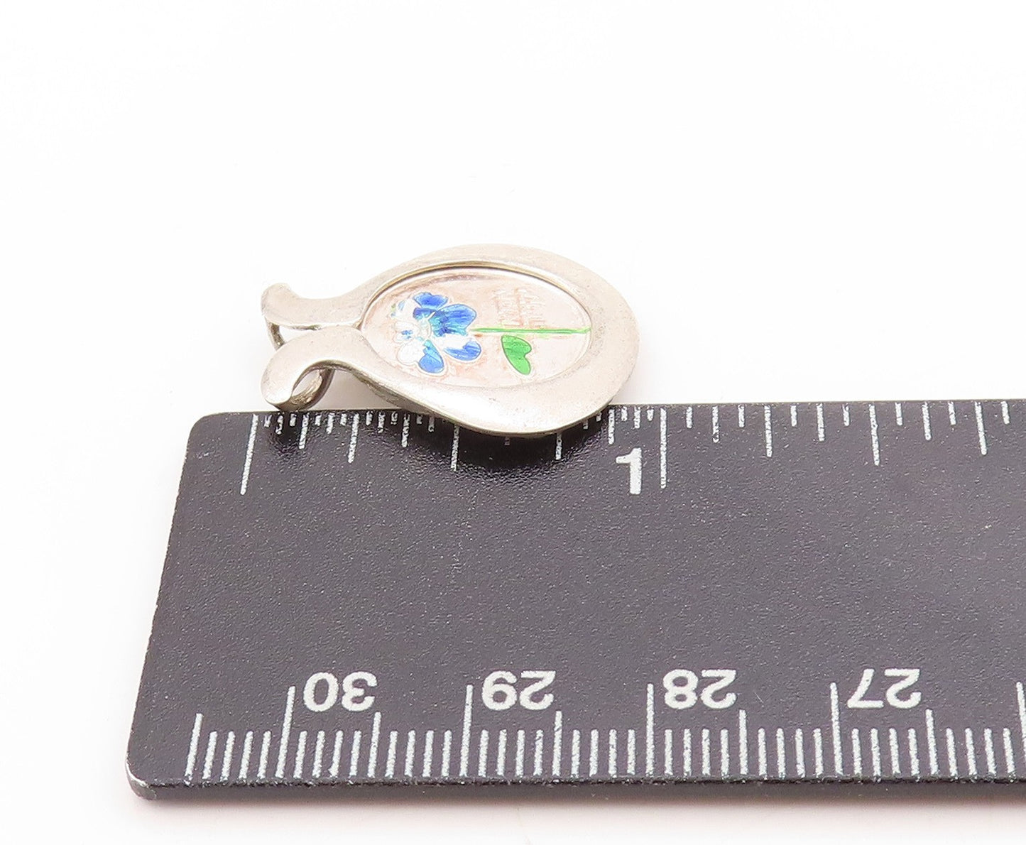 925 Sterling Silver Vintage Pendant Enameled Floral Dear Mom Coin Charm  PT25131