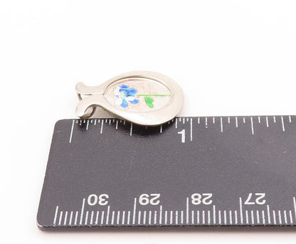 925 Sterling Silver Vintage Pendant Enameled Floral Dear Mom Coin Charm  PT25131