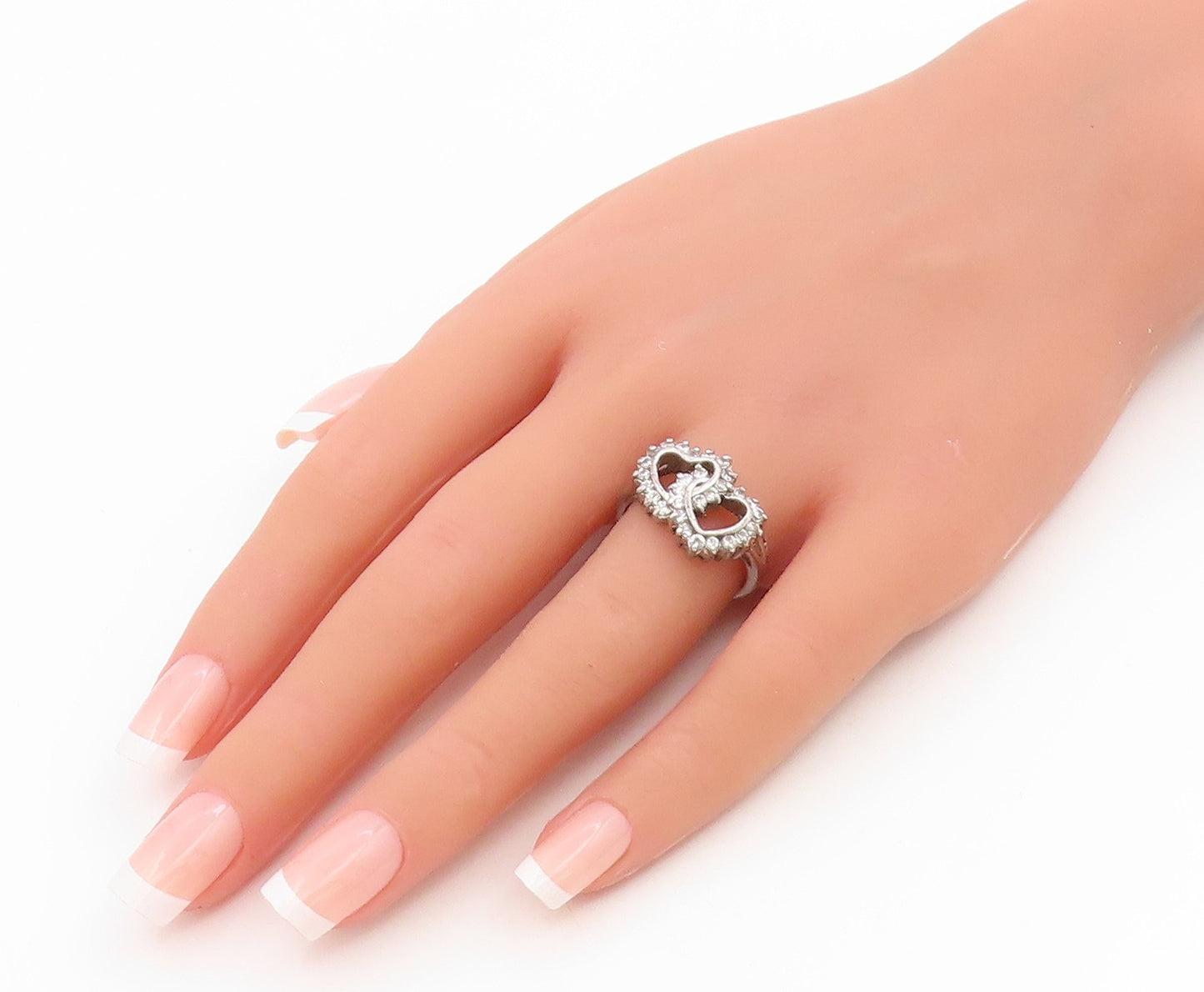 925 Sterling Silver Vintage Ring Topaz Interlocking Love Heart  Sz 7  RG36177