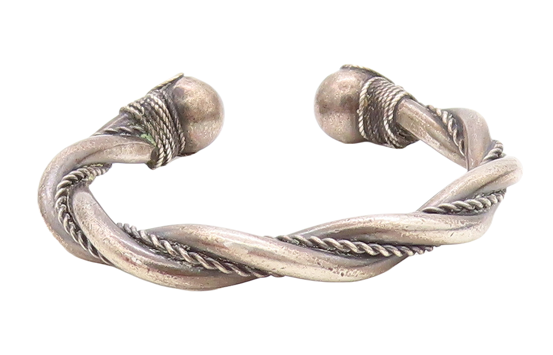 925 Sterling Silver  Vintage Antique Oxidized Rope Twist Cuff Bracelet  BT2672