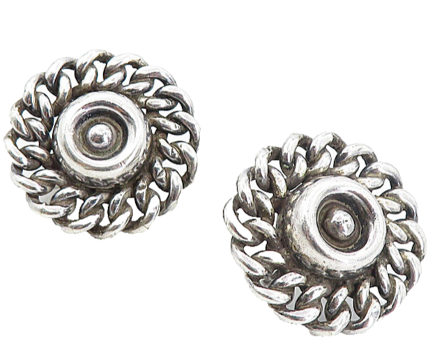 925 Sterling Silver  Vintage Shiny Linked Border Non Pierce Earrings  EG4054