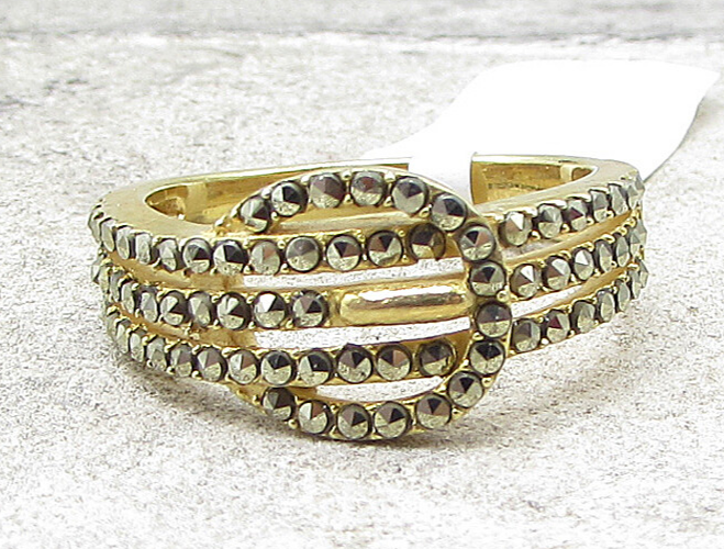 Gold Over 925 Silver  Marcasite Belt Design Cluster Band Ring Sz 9  RG1695