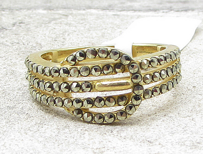 Gold Over 925 Silver  Marcasite Belt Design Cluster Band Ring Sz 9  RG1695
