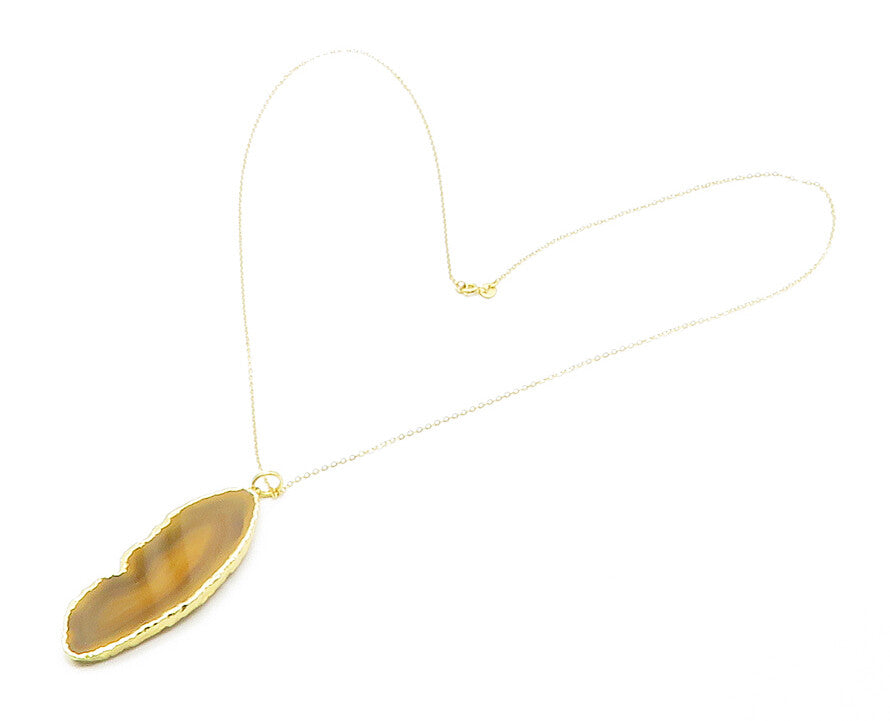 925 Sterling Silver  Agate Slice Shiny Gold Plated Chain Necklace  NE2335