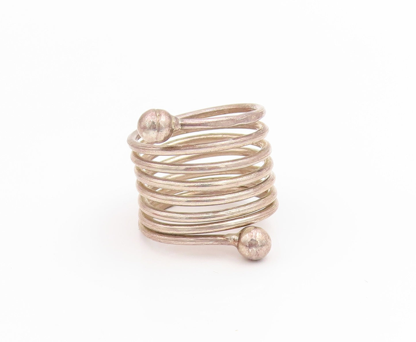 925 Sterling Silver Vintage Ring Coiled Wire With Ball Ends Band  Sz 9  RG33908