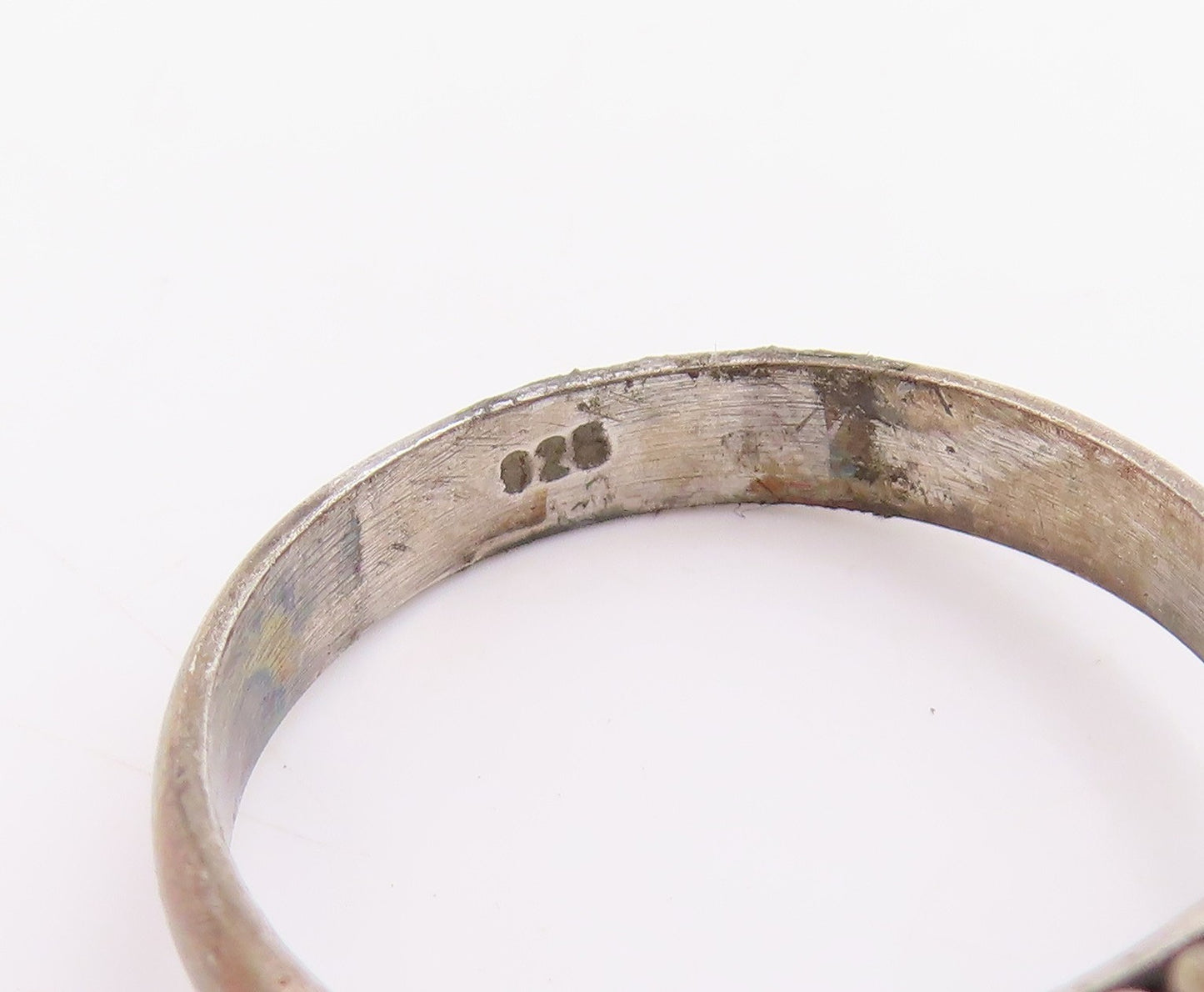 925 Sterling Silver Vintage Ring Faceted Gemstone Statement Band  Sz 7  RG34662