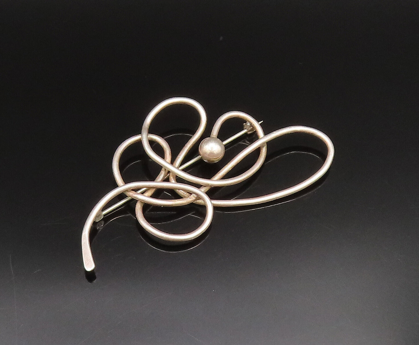 925 Sterling Silver  Vintage Bead Ball Knot Twist Outline Brooch Pin  BP9769
