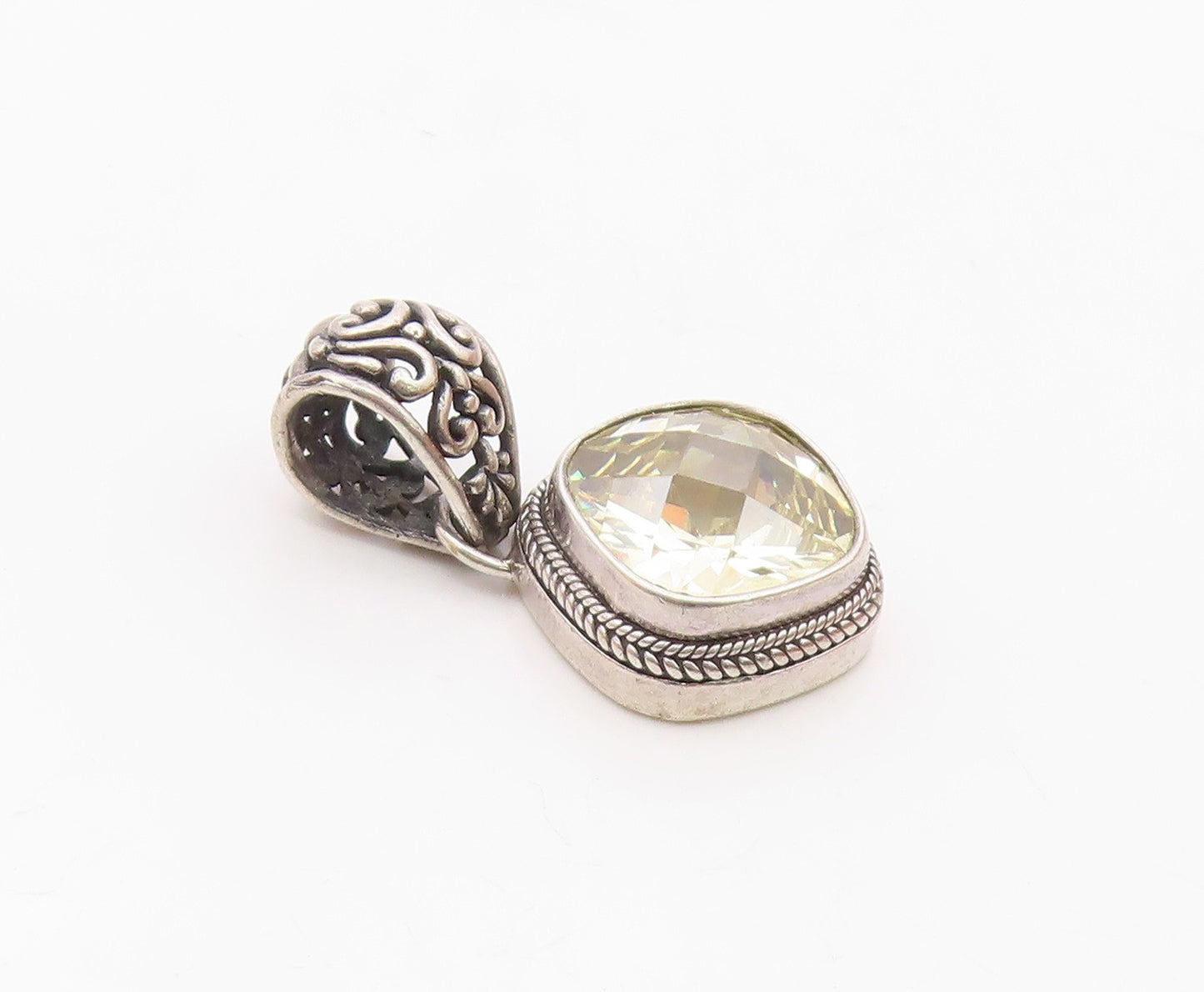 SARDA 925 Silver  Vintage Faceted Cubic Zirconia Floral Bail Pendant  PT19497