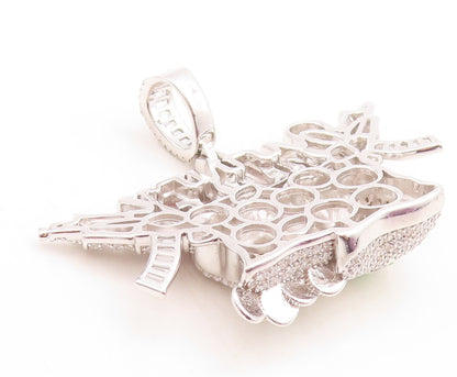925 Sterling Silver Vintage Pendant CZ Inlay AK47 & Carved Money Cutout  PT23768