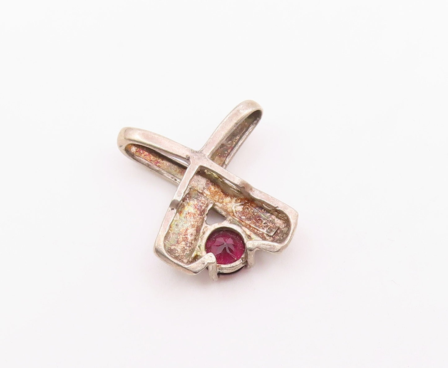 925 Sterling Silver  Vintage Prong Set Garnet Crossed Slide Pendant  PT17629