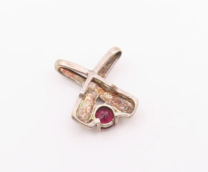 925 Sterling Silver  Vintage Prong Set Garnet Crossed Slide Pendant  PT17629
