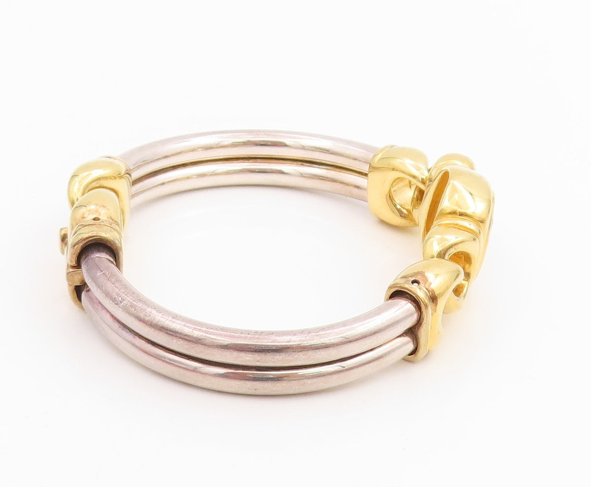 925 Sterling Silver Vintage Bracelet CZ Two Tone Interlocking Bangle BT11510