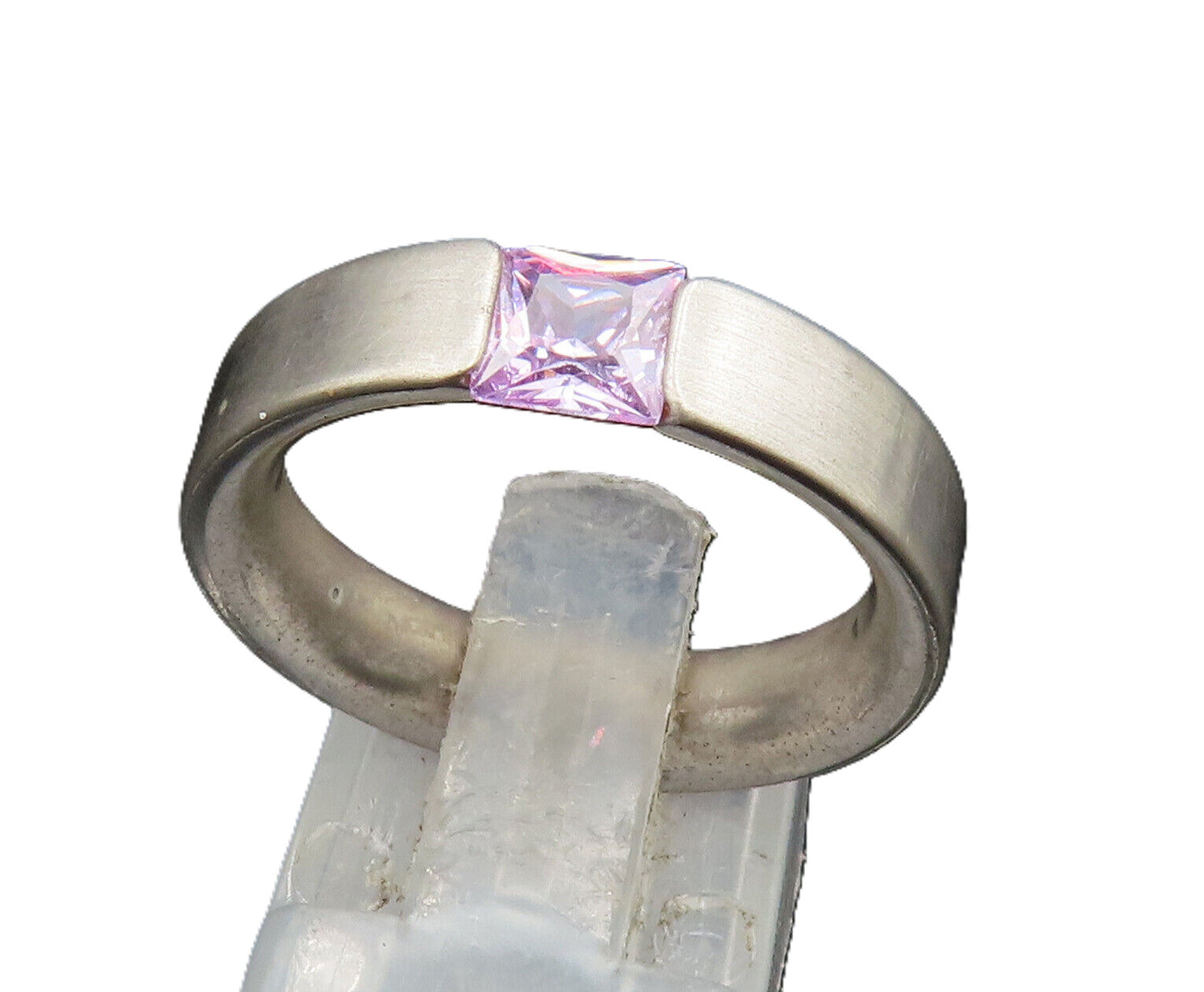 925 Silver  Vintage Princess Cut Purple Cubic Zirconia Band Ring Sz 7  RG24930