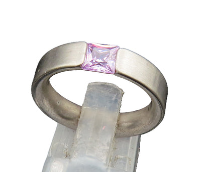 925 Silver  Vintage Princess Cut Purple Cubic Zirconia Band Ring Sz 7  RG24930