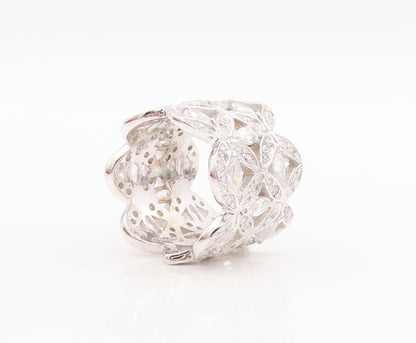 925 Sterling Silver Vintage Ring Broad Band Floral Cutout CZ Inlay Sz 7  RG29032