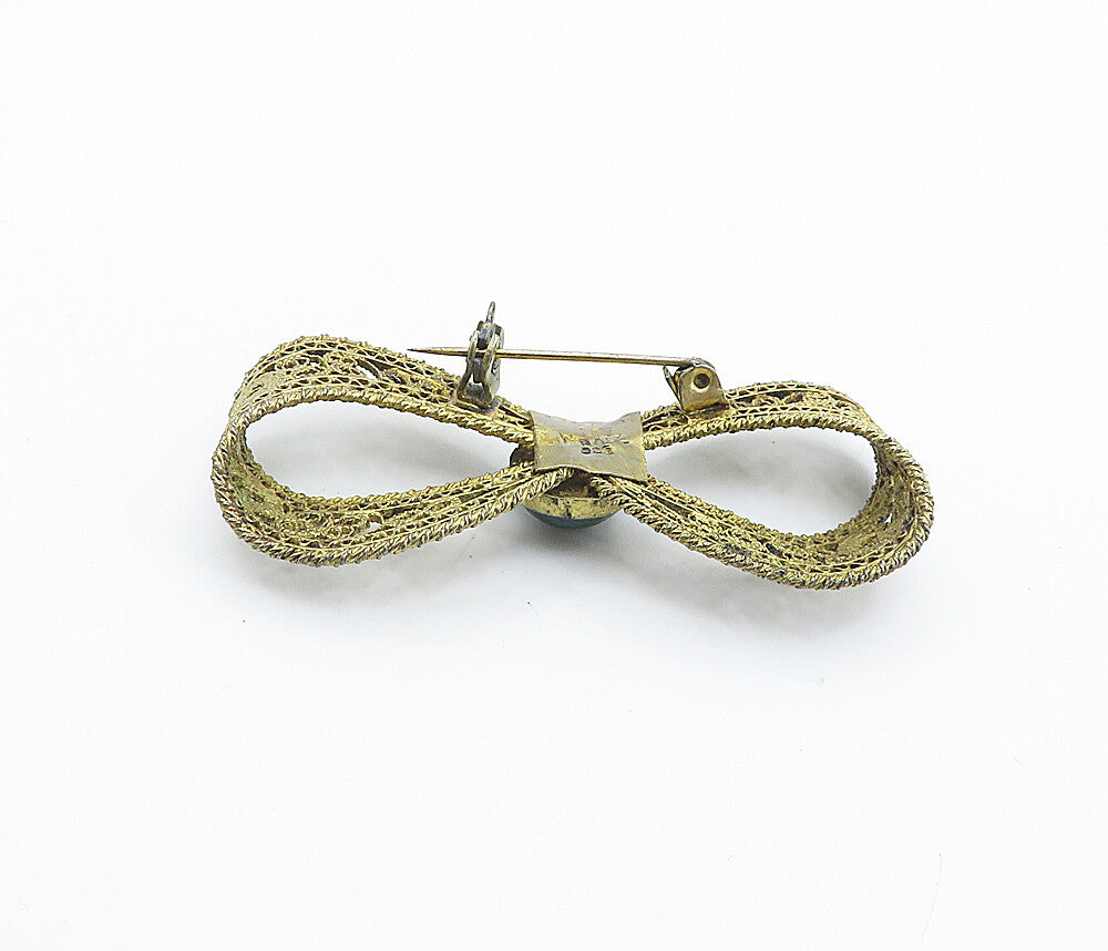 ISRAEL 925 Sterling Silver  Vintage Eilat Filigree Bow Tie Brooch Pin  BP2939