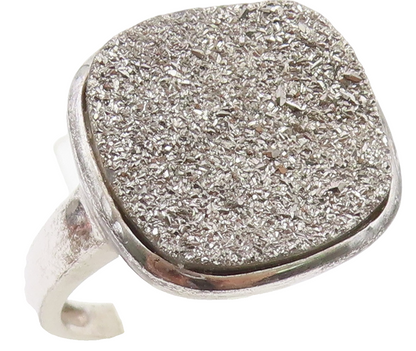 925 Sterling Silver Vintage Ring Drusy Quartz Geometric Band  Sz 8  RG36860