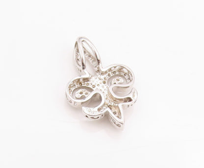 925 Sterling Silver Vintage Pendant Diamonds Inlay Fleur De Lis  PT24444