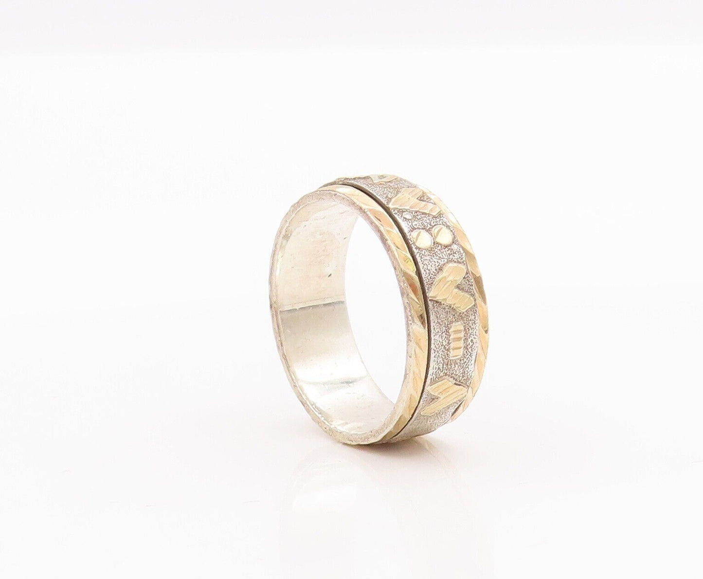 18k Gold 925 Sterling Silver Vintage Ring Solid Dented Carved  Sz 7  RG28482