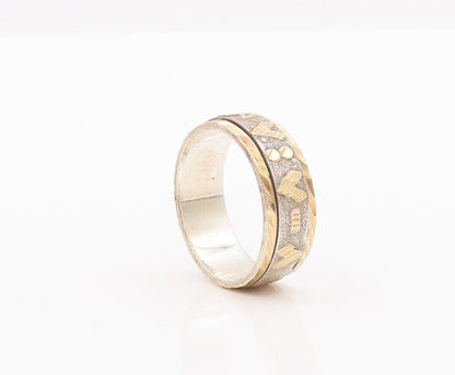 18k Gold 925 Sterling Silver Vintage Ring Solid Dented Carved  Sz 7  RG28482