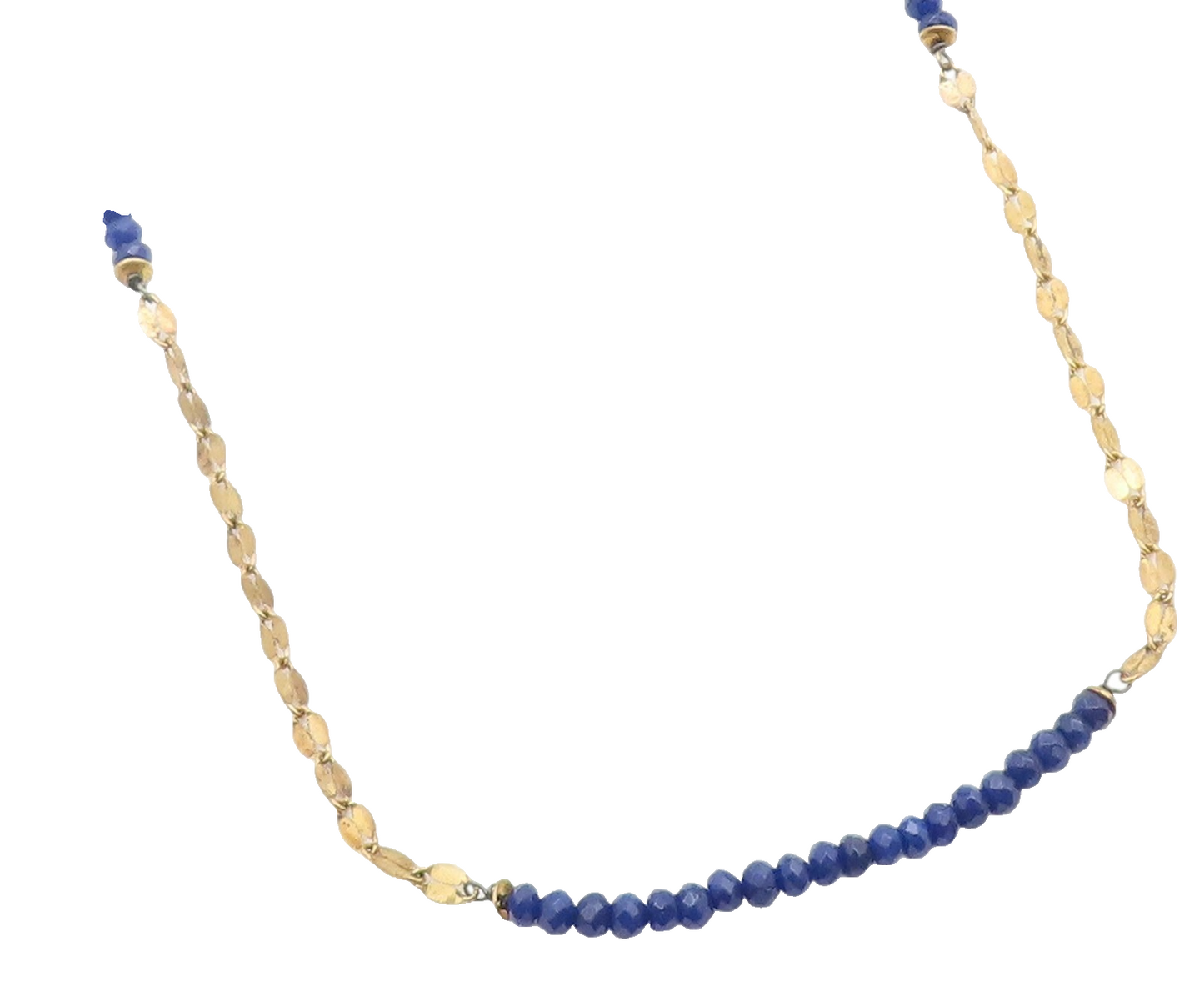 925 Sterling Silver Vintage Necklace Gold Plated Lapis Lazuli Bead Chain  NE4932