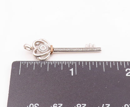 10K GOLD & 925 Silver  Vintage Two Tone Genuine Diamond Key Pendant  PT21168