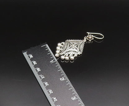925 Sterling Silver  Vintage Wavy Edge Beaded Diamond Shaped Earrings  EG11956