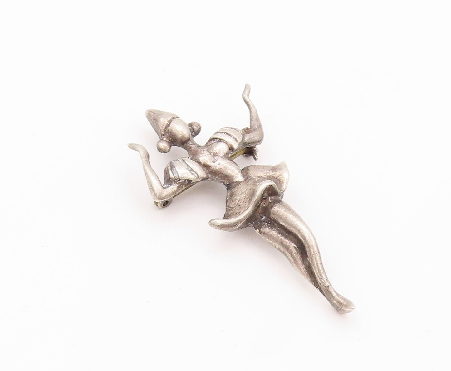 925 Sterling Silver Vintage Brooch Pin Solid 3D Carved Dancing Girl  BP11198