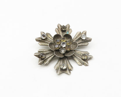 HARRY ISKIN 925 Sterling Silver  Vintage Topaz Flower Motif Brooch Pin  BP6675