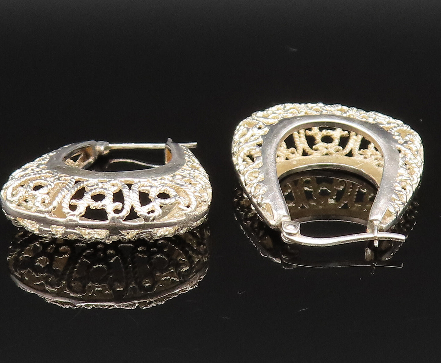 925 Sterling Silver  Vintage Open Rope Swirl Oval Hoop Earrings  EG11848