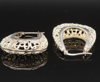 925 Sterling Silver  Vintage Open Rope Swirl Oval Hoop Earrings  EG11848