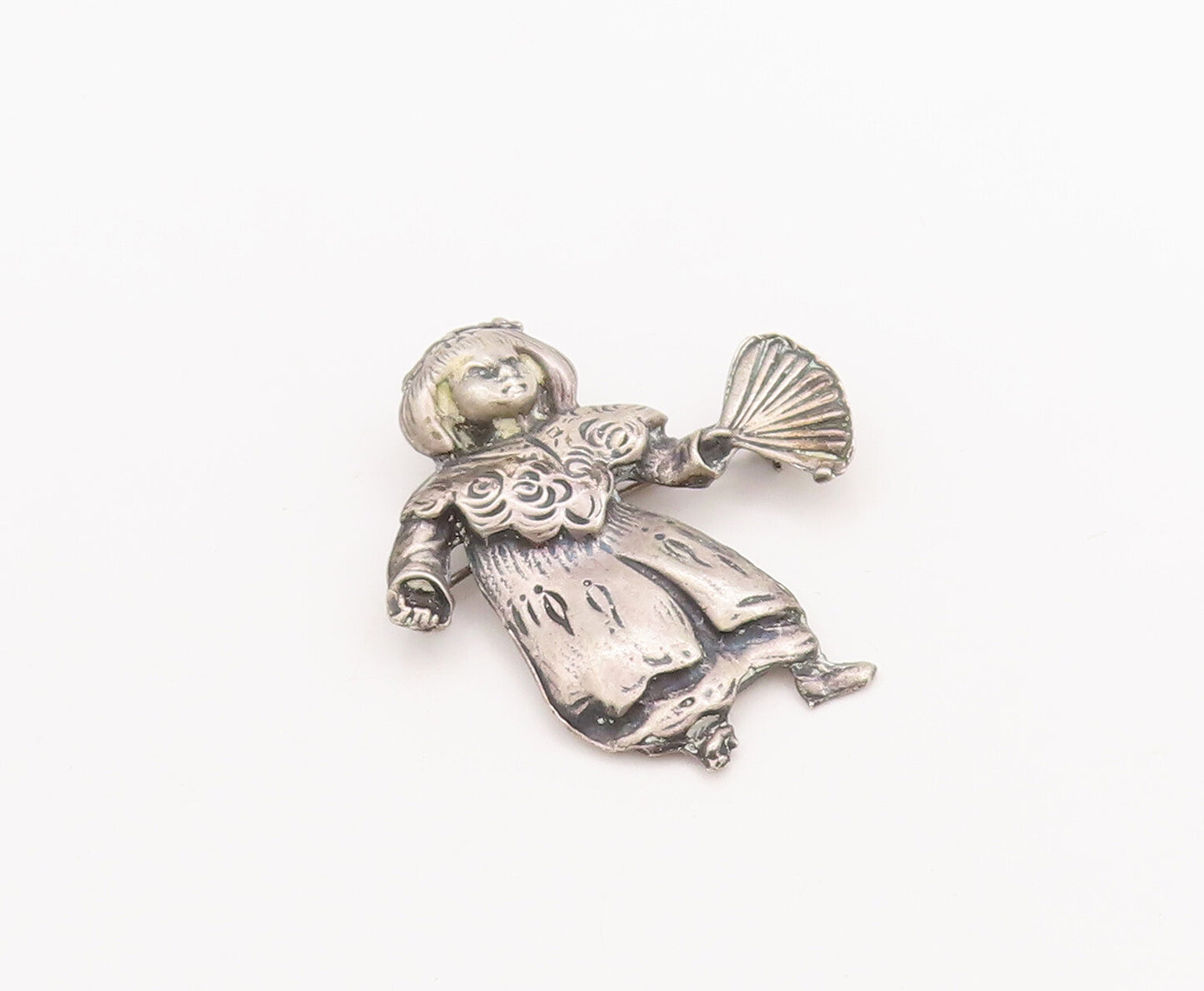 925 Sterling Silver Vintage Brooch Pin BROOKCRAFT Baby Girl With Fan  BP11065