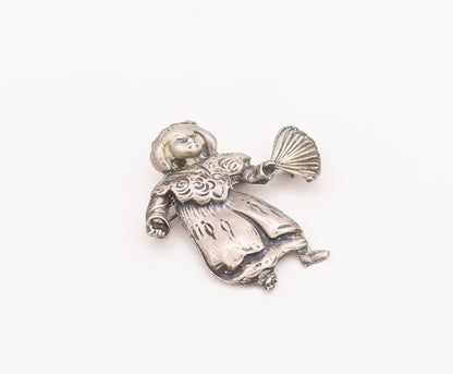 925 Sterling Silver Vintage Brooch Pin BROOKCRAFT Baby Girl With Fan  BP11065